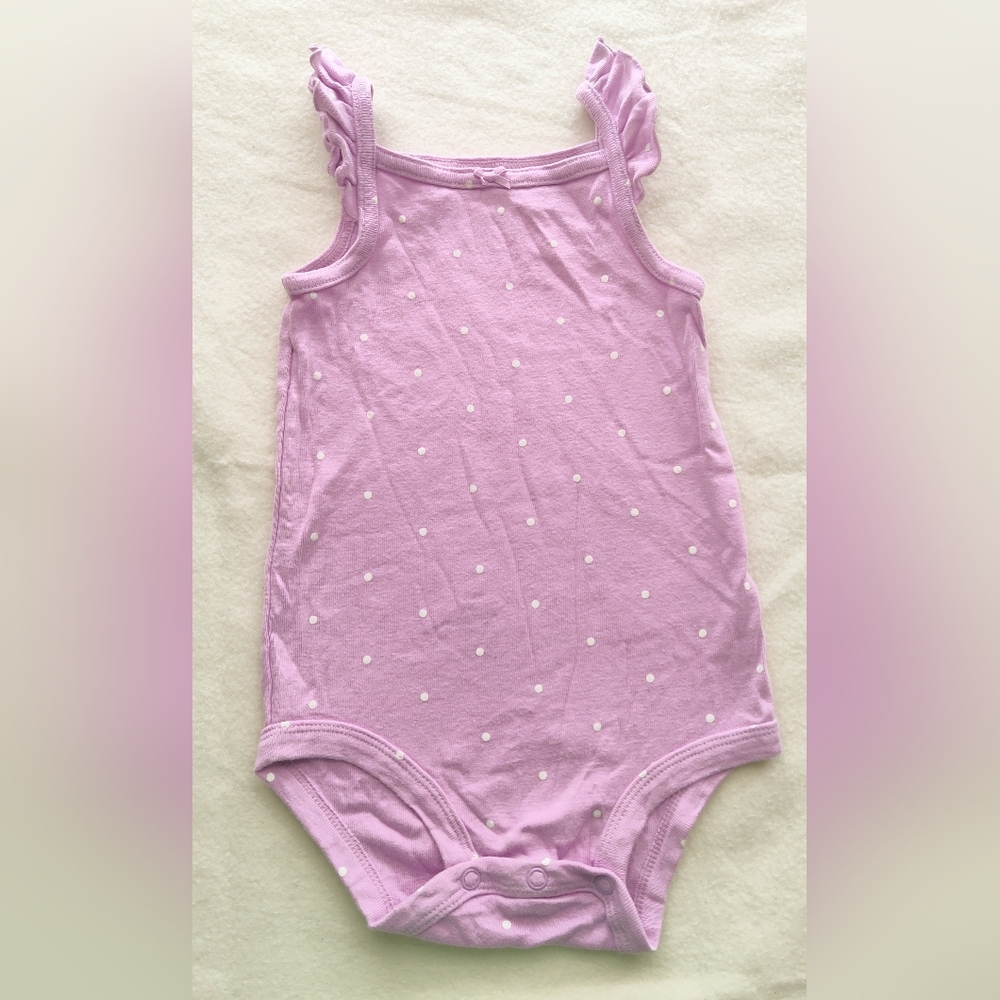 Carter's Bodysuit Size 18 Months Spaghetti Straps Ruffle Sleeve Dotted Purple